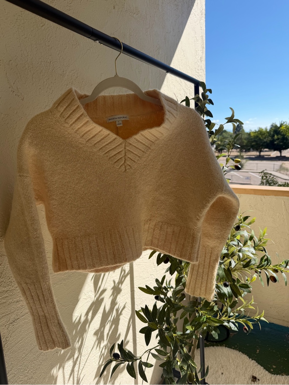 Banana Republic Cream V-Neck Cropped Sweater